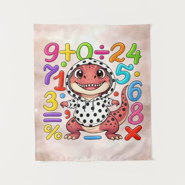 Cute Maths Dinosaur Numbers Poster for Kids Wandteppich (Vorderseite)