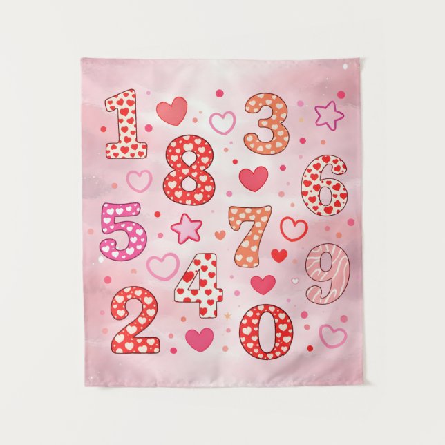Cute Maths Numbers Hearts Poster for Kids Wandteppich (Vorderseite)