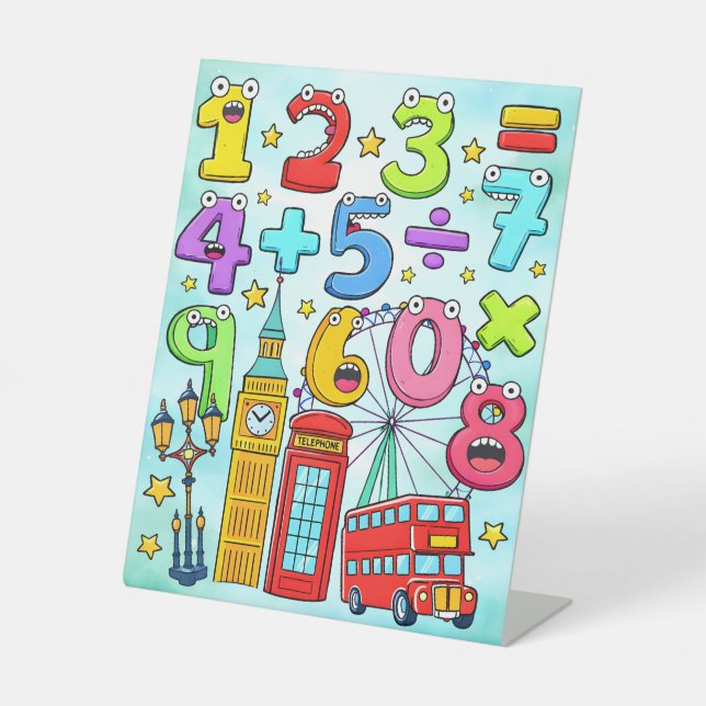 Cute Maths Numbers London Desk Art for Kids Sockelschild (Vorderseite)