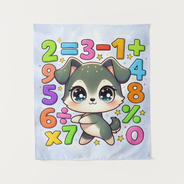Cute Maths Puppy Numbers Poster for Kids Wandteppich (Vorderseite)