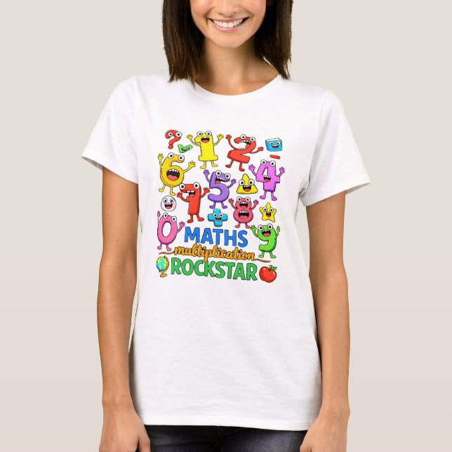 Cute Maths Rockstar Numbers Cartoon T Shirt KidsUK (Vorderseite)