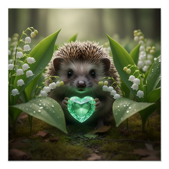 Cute May Hedgehog with Emerald Heart Poster (Vorderseite)