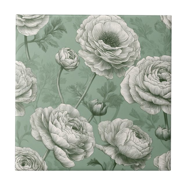 Cute Mediterranean Ranunculus Tiles For Spa-Style Fliese (Vorderseite)