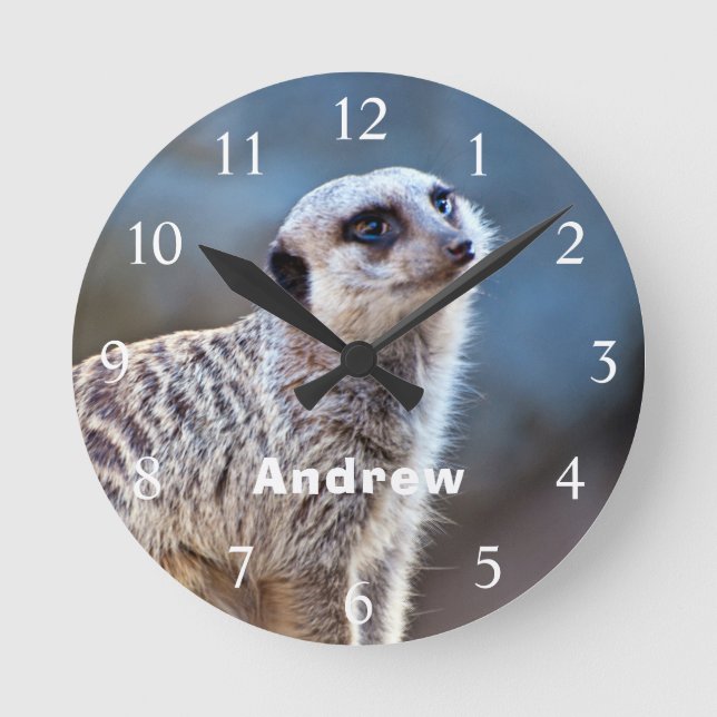 Cute Meerkat Posing Personalized Name Runde Wanduhr (Vorderseite)