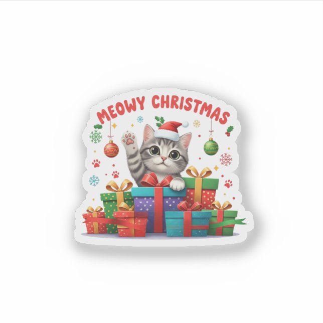 Cute Meow Christmas Kitty Aufkleber (Vorderseite)