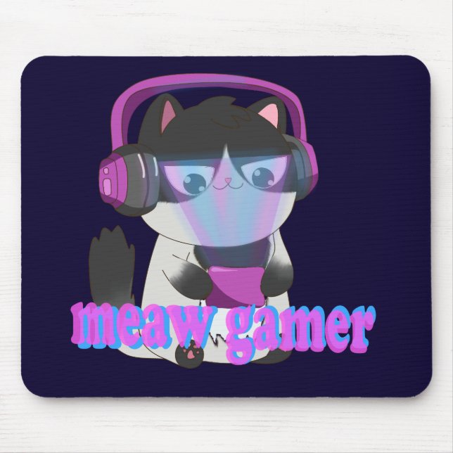 Cute Meow Gamer Cat - Kawaii Gaming Kitten Mousepad (Vorne)