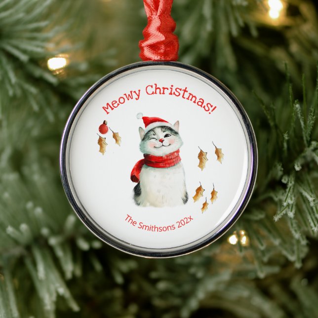 Cute Meowy Cat Christmas Ornament Aus Metall (Baum)