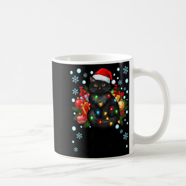 Cute Meowy Christmas Black Cat Santa Hat Xmas Wome Kaffeetasse (Rechts)