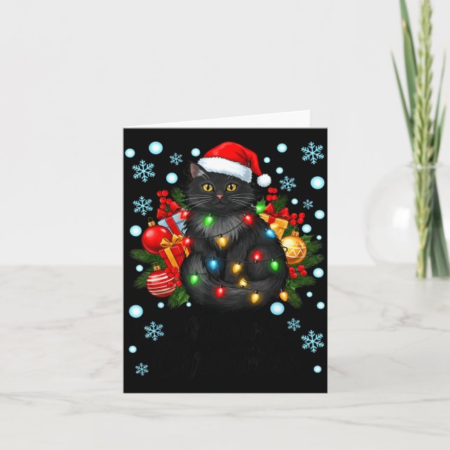 Cute Meowy Christmas Black Cat Santa Hat Xmas Wome Karte (Vorderseite)