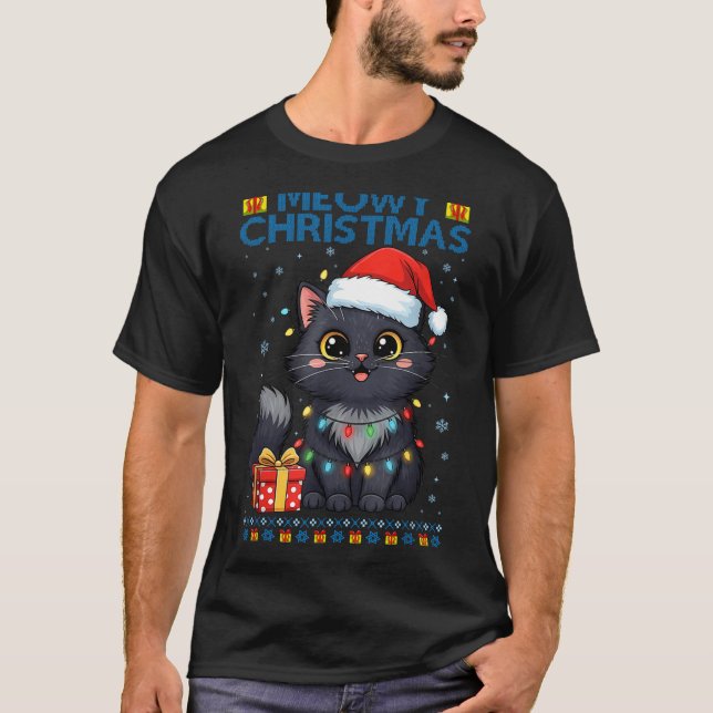 Cute Meowy Christmas Cat – Kawaii Holiday Kitty Te T-Shirt (Vorderseite)