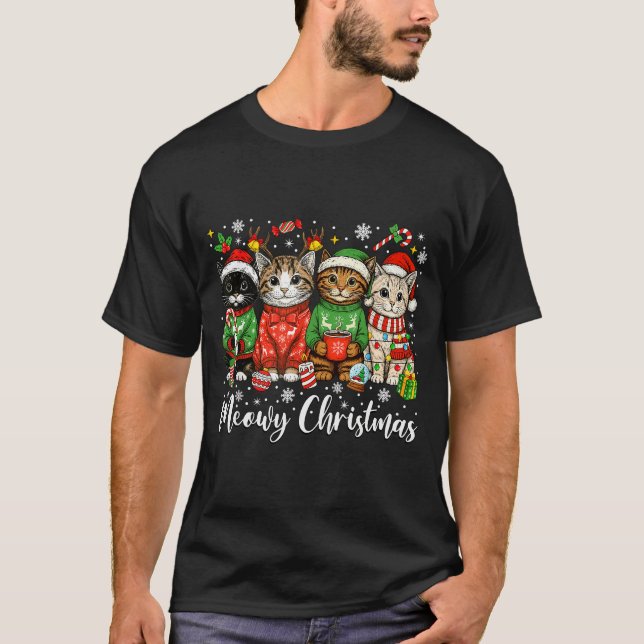 Cute Meowy Christmas Light Santa Hat Xmas Decorati T-Shirt (Vorderseite)