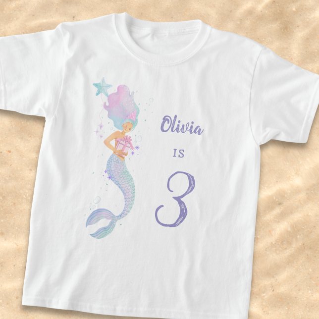 Cute Mermaid Birthday Girl Shirt Age 3 (Von Creator hochgeladen)
