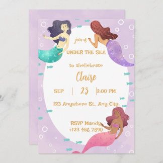 Cute Mermaid Birthday Invitation Einladung