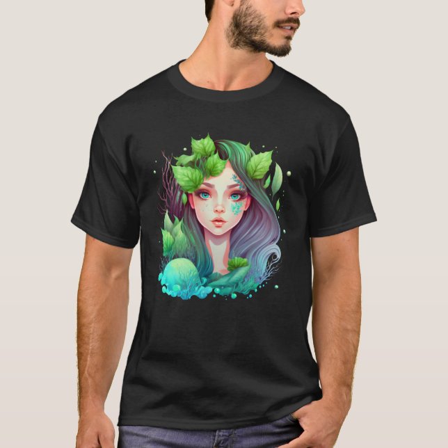 Cute mermaid fairy seaweed plants water sea fantas T-Shirt (Vorderseite)