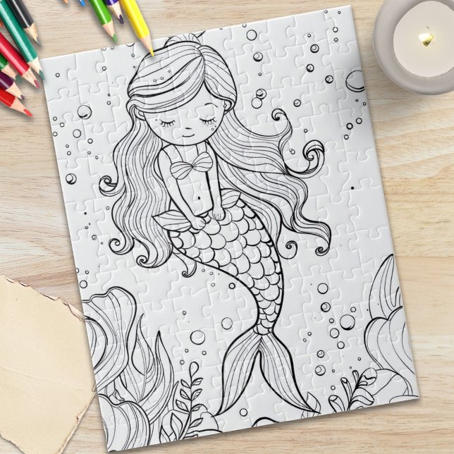 Cute Mermaid Ocean Coloring Puzzle (Cute Mermaid Ocean Coloring Jigsaw Puzzle)