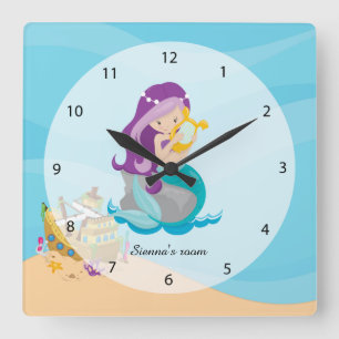 Cute Mermaid Quadratische Wanduhr