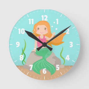 Cute Mermaid under the sea, for Girls Runde Wanduhr
