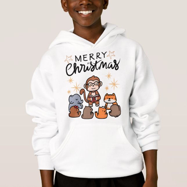 "Cute Merry Christmas Cartoon Hoodie for Boys" (Vorderseite)