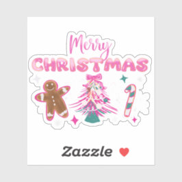 Cute Merry Christmas Gingerbread and Candy Design Aufkleber