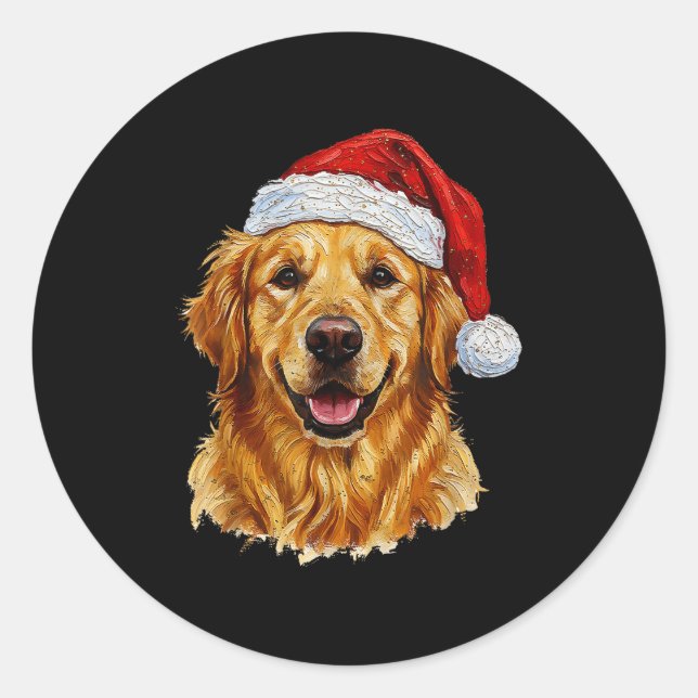 Cute Merry Christmas Golden Retriever Dog Christma Runder Aufkleber (Vorderseite)