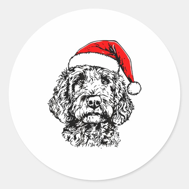 Cute Merry Christmas Goldendoodle Santa Christmas  Runder Aufkleber (Vorderseite)