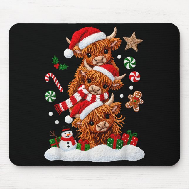 Cute Merry Christmas Highland Cow Christmas Santa  Mousepad (Vorne)