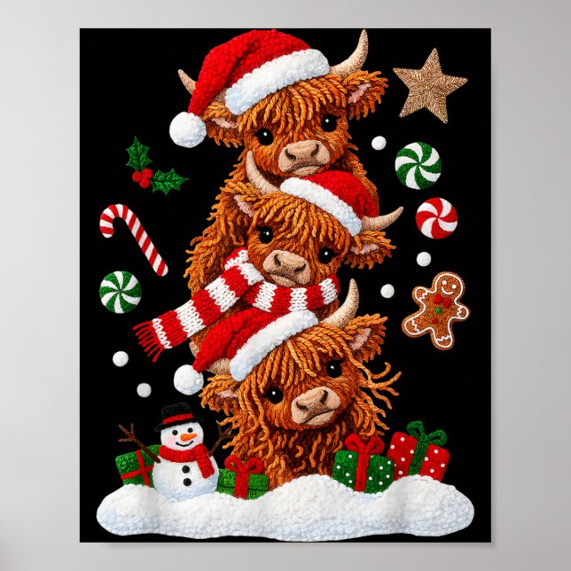Cute Merry Christmas Highland Cow Christmas Santa  Poster (Vorne)