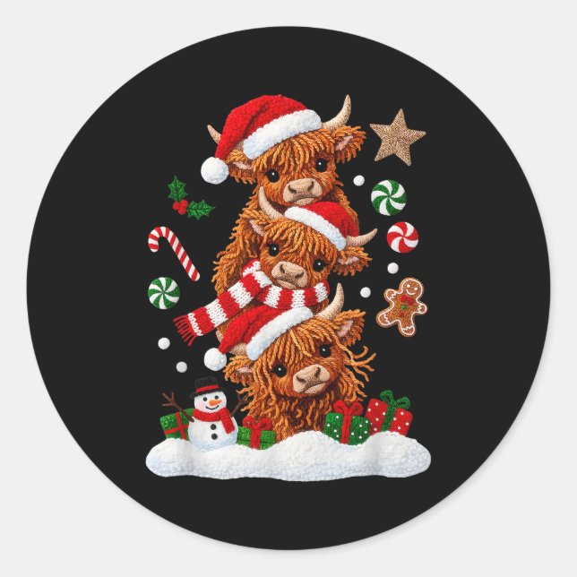 Cute Merry Christmas Highland Cow Christmas Santa  Runder Aufkleber (Vorderseite)
