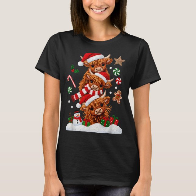Cute Merry Christmas Highland Cow Christmas Santa  T-Shirt (Vorderseite)