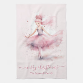 Cute merry christmas soft pink ballerina  geschirrtuch