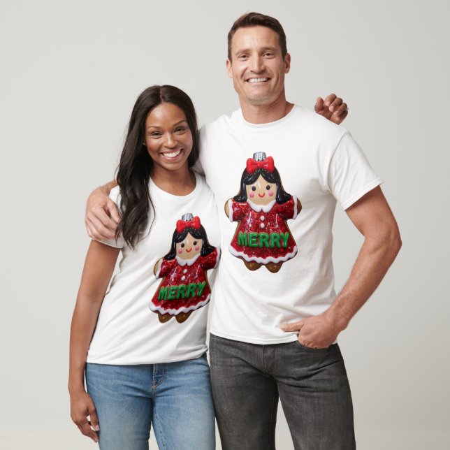 Cute Merry Gingerbread Girl Christmas Cookie Holid T-Shirt (Unisex)