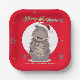 Cute merry Hippo christmas tree zoo safari Xmas  Pappteller