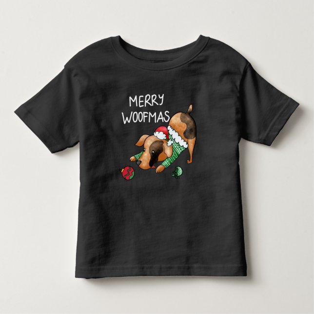 Cute Merry Woofmas Christmas Dog Kleinkind T-shirt (Vorderseite)
