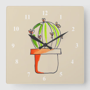 Cute Mexican cactus art Quadratische Wanduhr