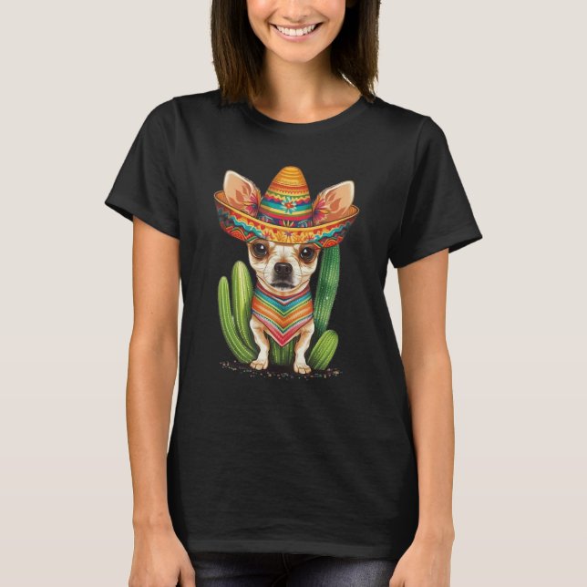Cute Mexican Chihuahua Hat Cinco De Mayo Cactus Do T-Shirt (Vorderseite)