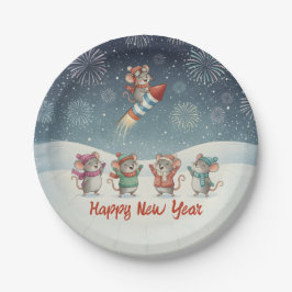 Cute Mice Happy New Year Fireworks Pappteller