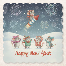Cute Mice Happy New Year Fireworks Untersetzer