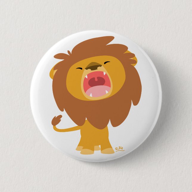 Cute Mighty Roaring Cartoon Lion Button Badge (Vorderseite)