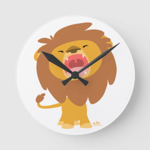 Cute Mighty Roaring Lion Cartoon Wall Clock Runde Wanduhr