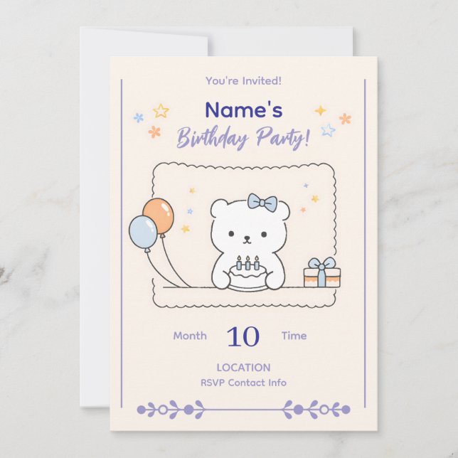 Cute Minimal Animal Birthday Party Invitation Einladung (Vorderseite)