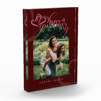 Cute Minimal Modern Maroon Script Galentine's Fotoblock