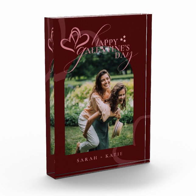 Cute Minimal Modern Maroon Script Galentine's  Fotoblock (Links)