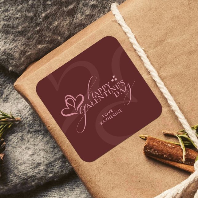 Cute Minimal Modern Maroon Script Galentine's  Quadratischer Aufkleber (Von Creator hochgeladen)