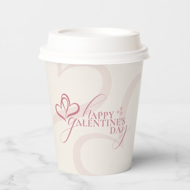 Cute Minimal Modern Pink Cream Script Galentines  Pappbecher (Vorderseite)