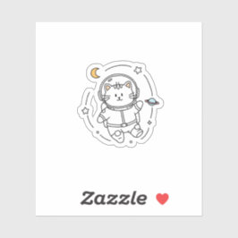 Cute Minimalist Astronaut Cat Line Art  Aufkleber