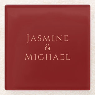 Cute Minimalist Deep Rot und Pfirsich Eigener Name Glasuntersetzer