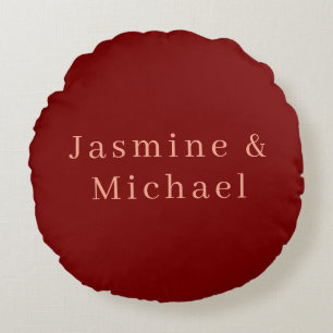 Cute Minimalist Deep Rot und Pfirsich Eigener Name Rundes Kissen