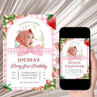 cute minimalist Watercolor  Berry First birthday Einladung