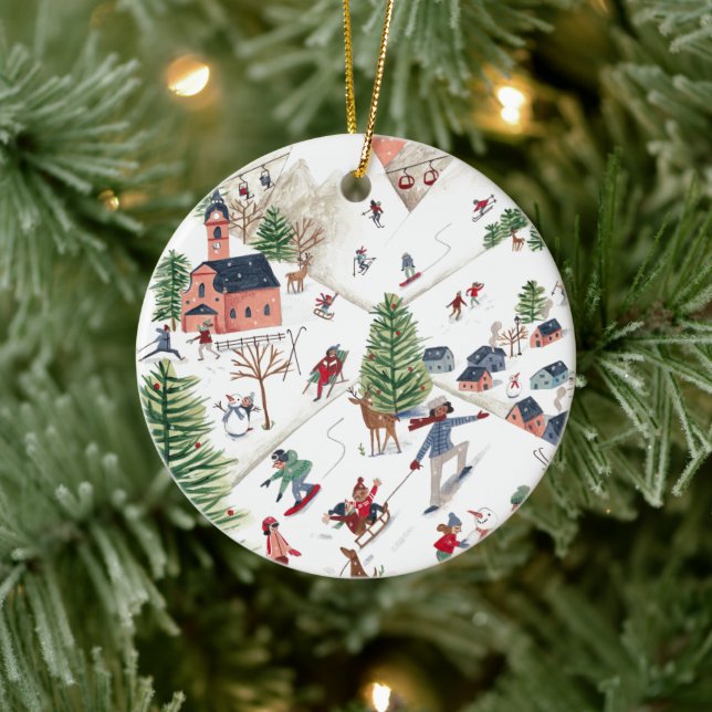 Cute Minimalistic Nordic Winter Village Christmas Keramik Ornament (Baum)