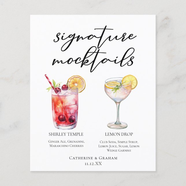 Cute Mocktails Shirley Temple Lemon Drop Menu (Vorderseite)